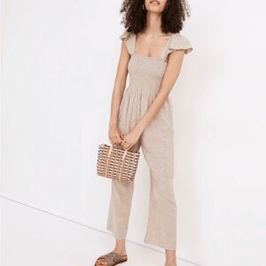 Madewell linen blend lucie smocked wide leg jumpsuit
